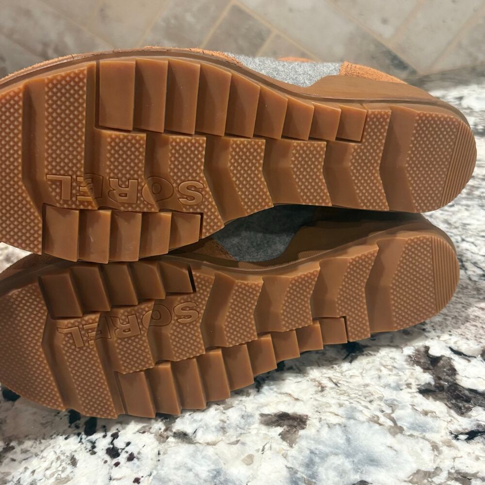 Like New SOREL Evie Ankle Lace-Up Wedge Booties - Brown and Gray Size 8.5 - Picture 7 of 7